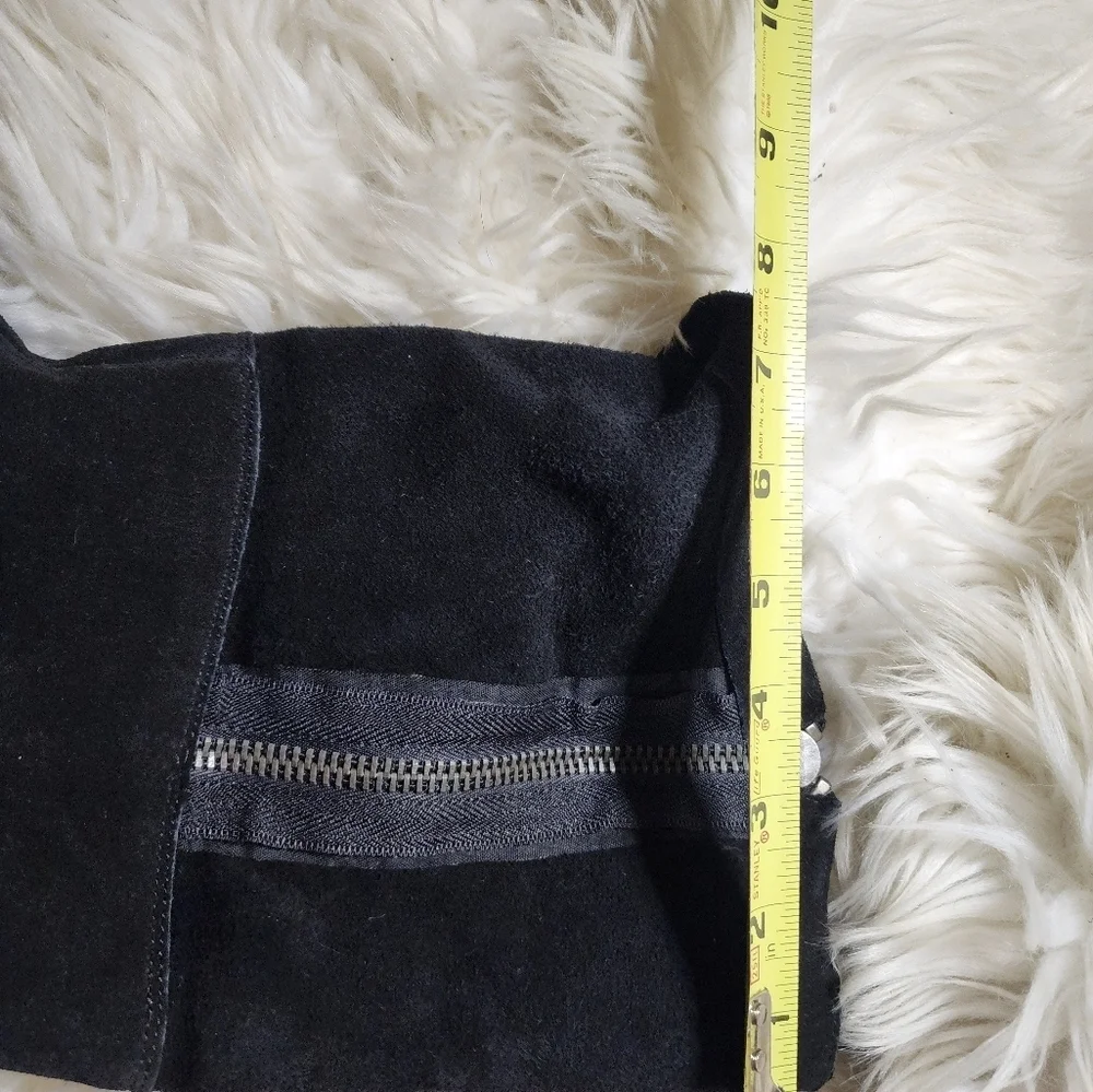 Mossimo Black Suede Fold Over Ankle Boots Size 11 Zipper Low Heel Moto Booties